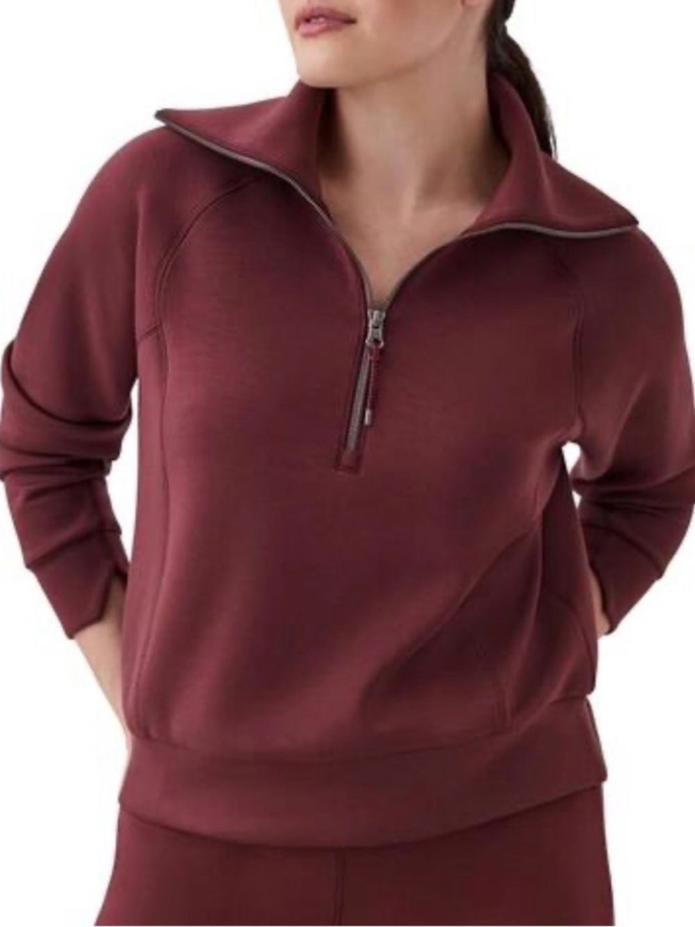 SPANX Maroon Quarter-Zip Sweatshirt